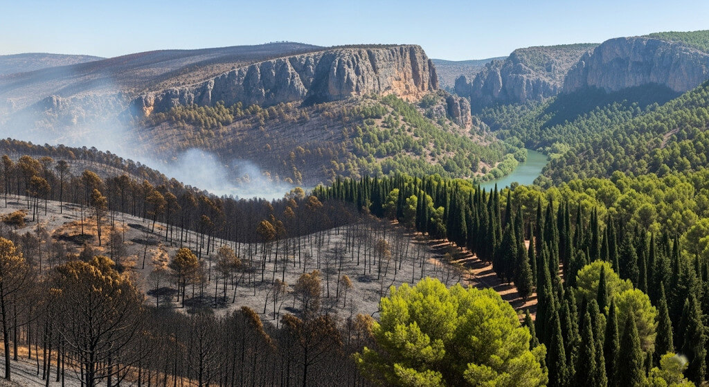 Chulilla: cortafuegos con cipreses